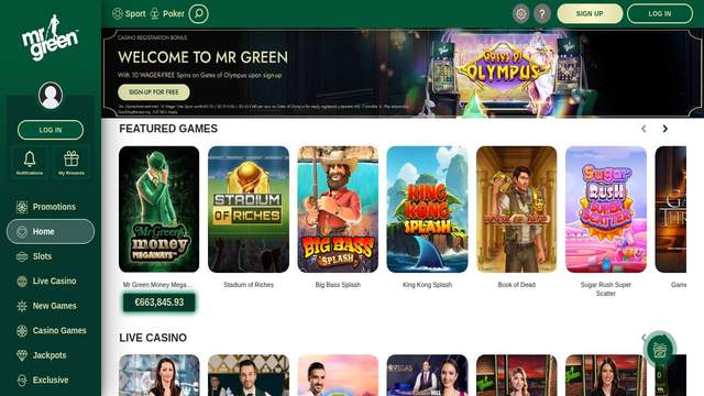 Mr Green casino screenshot